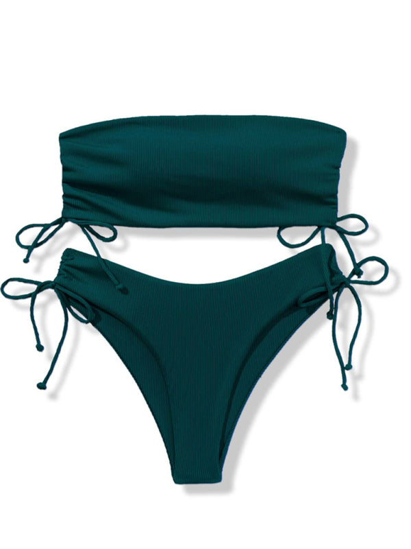 Blue Zone Planet | split bandeau strap bikini solid color multi-color swimsuit BLUE ZONE PLANET