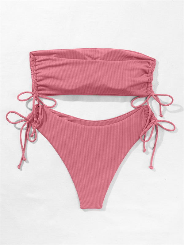 Blue Zone Planet | split bandeau strap bikini solid color multi-color swimsuit BLUE ZONE PLANET