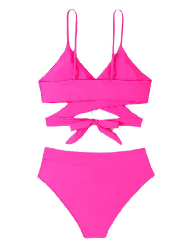 Blue Zone Planet | solid color split swimsuit high waist strappy swimsuit BLUE ZONE PLANET