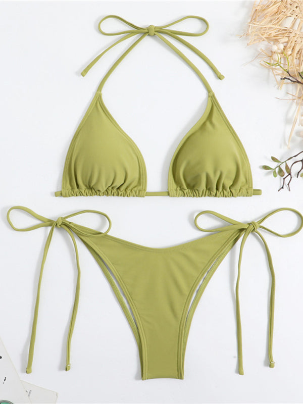 Blue Zone Planet | Plain color split strap triangle bikini BLUE ZONE PLANET