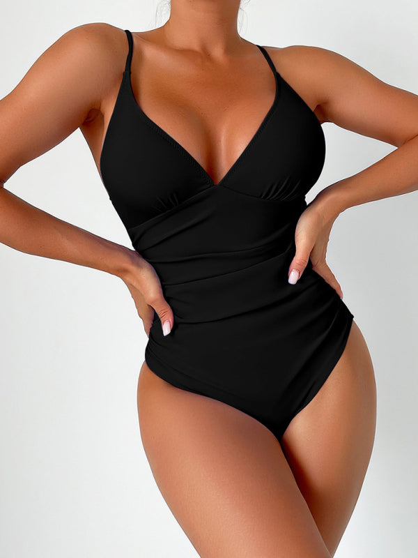 Blue Zone Planet | solid color deep V one-piece swimsuit BLUE ZONE PLANET