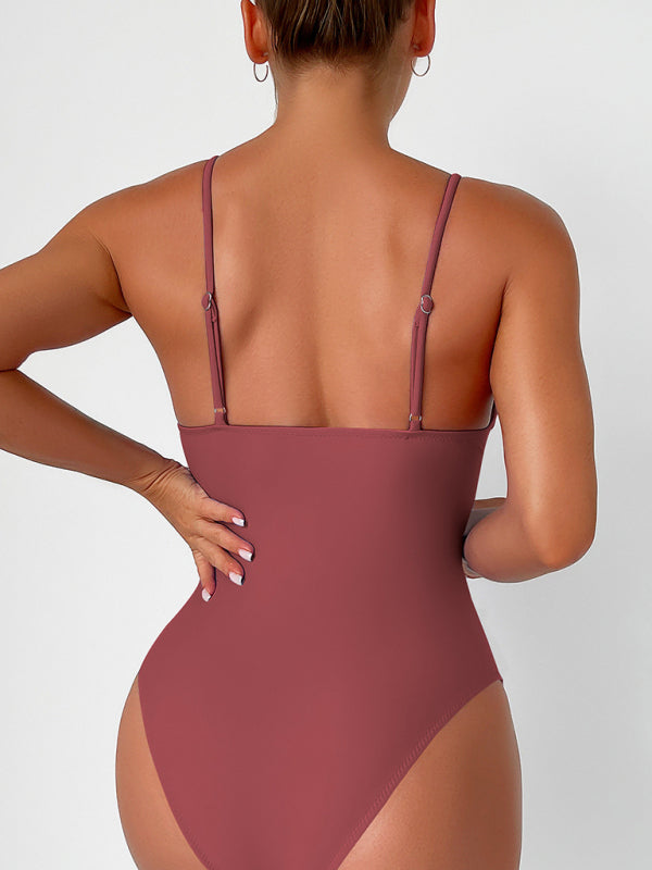 Blue Zone Planet |  solid color deep V one-piece swimsuit BLUE ZONE PLANET
