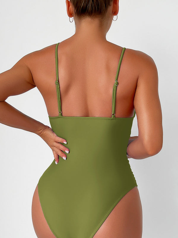 Blue Zone Planet | solid color deep V one-piece swimsuit BLUE ZONE PLANET