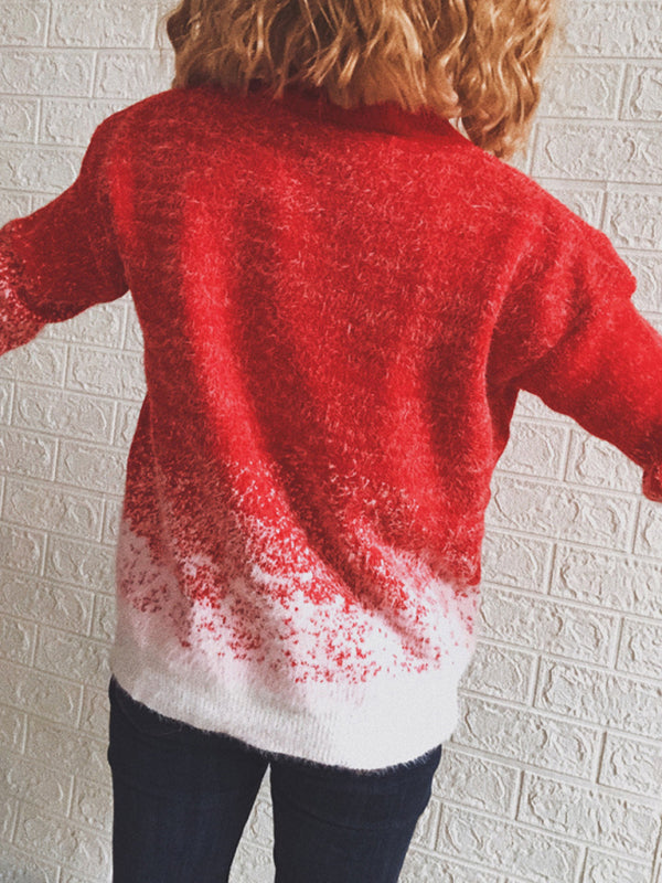 Blue Zone Planet | Women's Half Turtleneck Long Sleeve Snowflake Colorblock Knit Christmas Sweater Sweater kakaclo