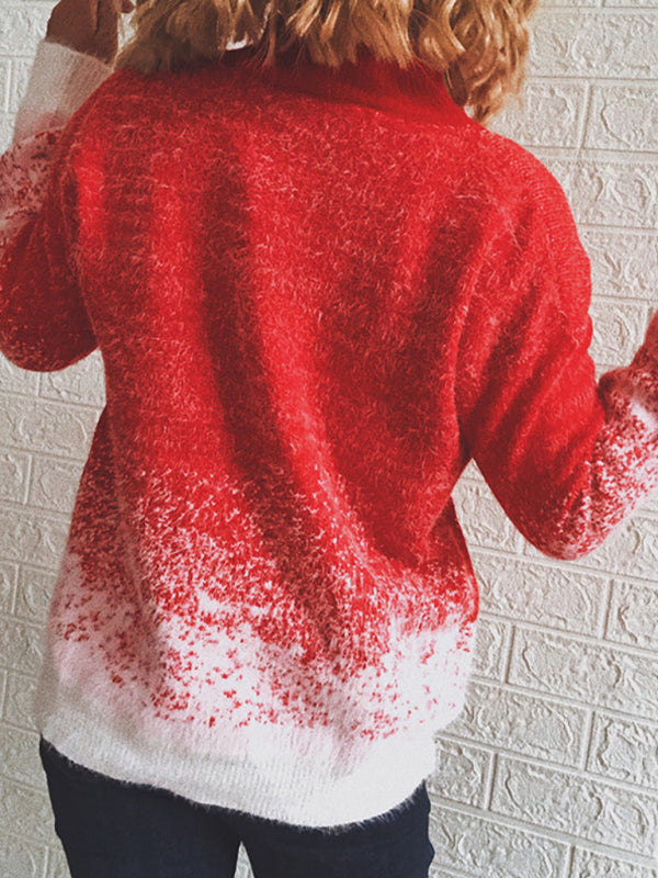 Blue Zone Planet | Women's Half Turtleneck Long Sleeve Snowflake Colorblock Knit Christmas Sweater Sweater kakaclo