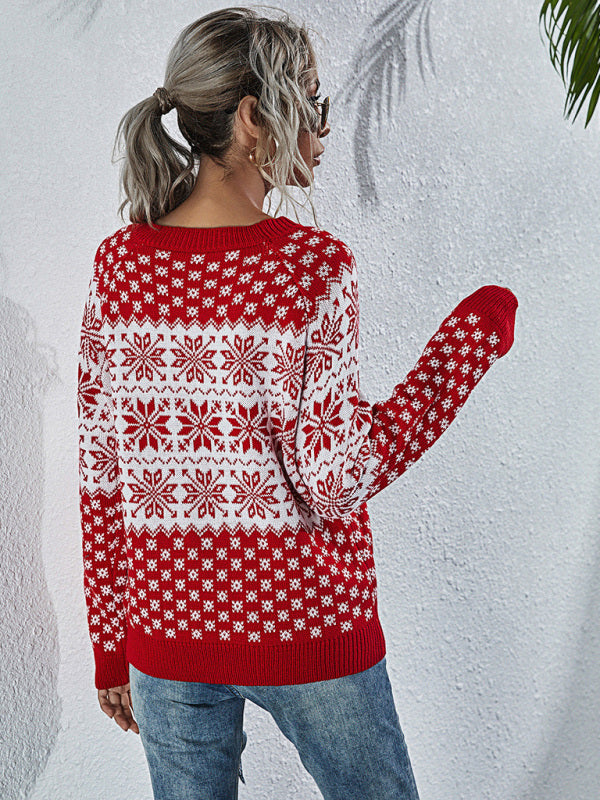 Blue Zone Planet | Women's Snowflake Knit Loose Long Sleeve Pullover Crew Neck Christmas Sweater kakaclo