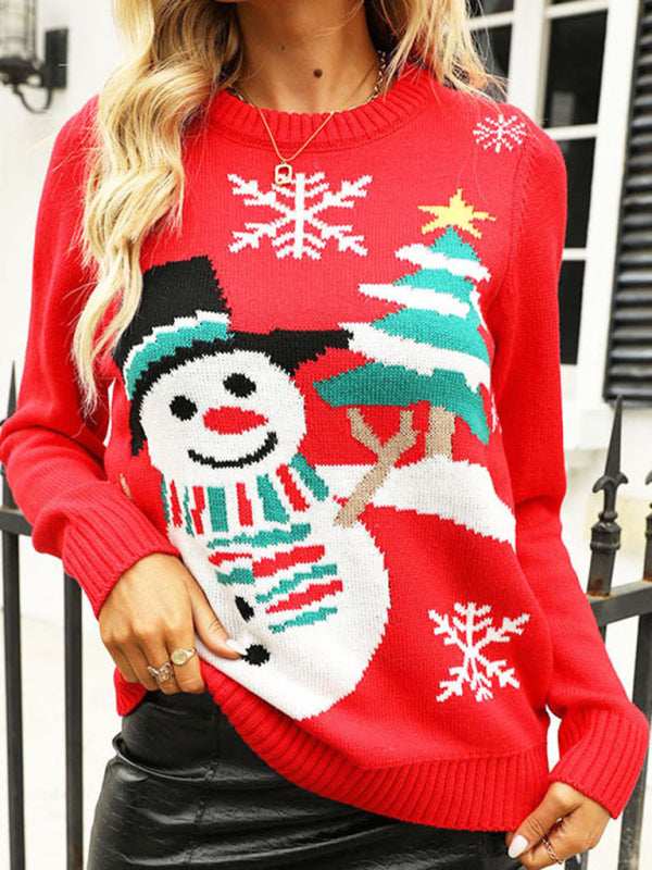 Blue Zone Planet | Women's Loose Casual Christmas Tree Snowman Knitted Christmas Sweater kakaclo