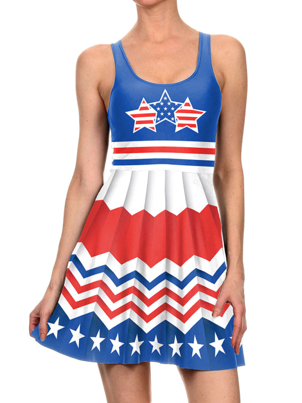Blue Zone Planet | Independence Day Flag Print Dress BLUE ZONE PLANET