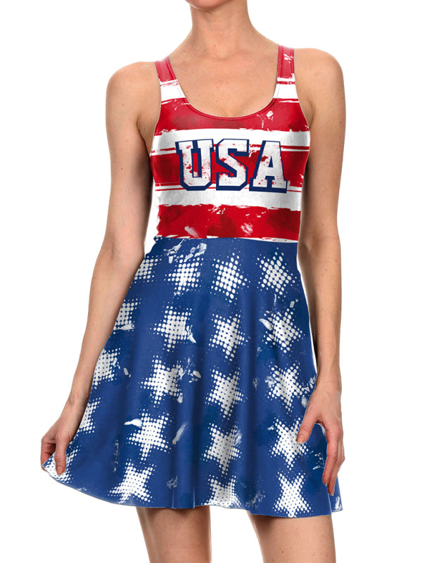 Blue Zone Planet | Independence Day Flag Print Dress BLUE ZONE PLANET