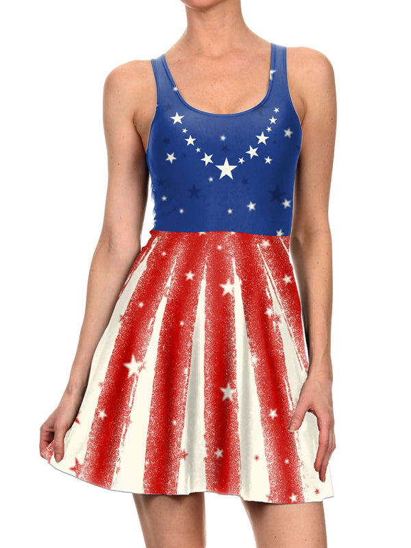 Blue Zone Planet | Independence Day Flag Print Dress BLUE ZONE PLANET