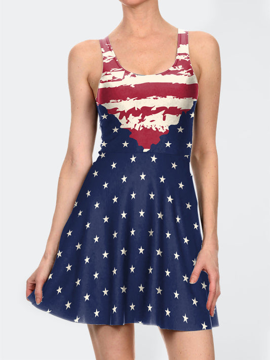 Blue Zone Planet | Independence Day Flag Print Dress BLUE ZONE PLANET