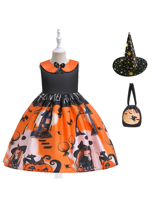 Blue Zone Planet | Halloween children's clothing, girls cosplay witch pumpkin performance dress princess dress kakaclo