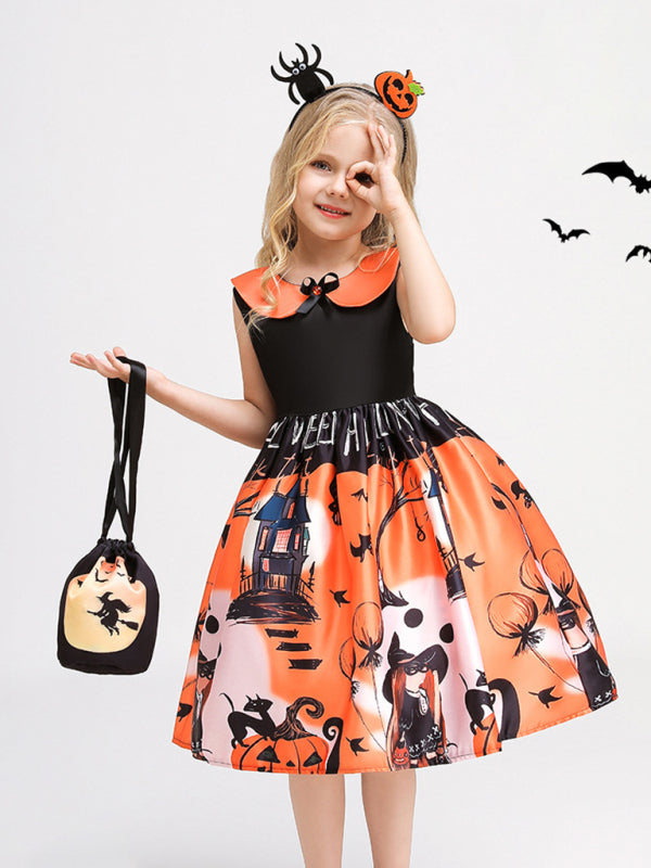 Blue Zone Planet | Halloween children's clothing, girls cosplay witch pumpkin performance dress princess dress kakaclo