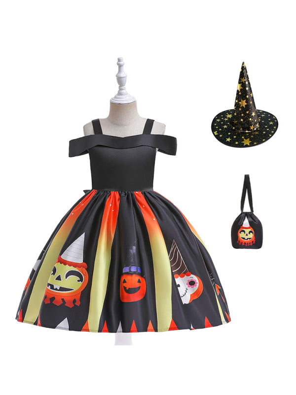Blue Zone Planet | Halloween children's clothing, girls cosplay witch pumpkin performance dress princess dress kakaclo