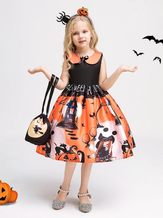 Blue Zone Planet |  Halloween children's clothing, girls cosplay witch pumpkin performance dress princess dress kakaclo
