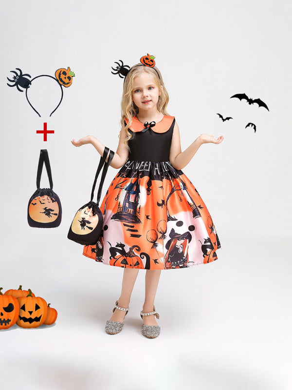 Blue Zone Planet | Halloween children's clothing, girls cosplay witch pumpkin performance dress princess dress kakaclo