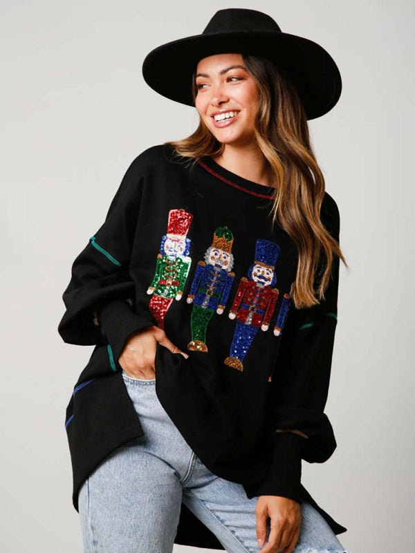 Christmas clothing women's Christmas sequined sweatshirt BLUE ZONE PLANET