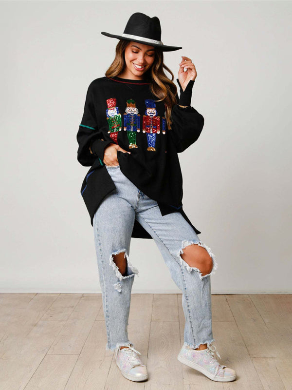 Christmas clothing women's Christmas sequined sweatshirt BLUE ZONE PLANET