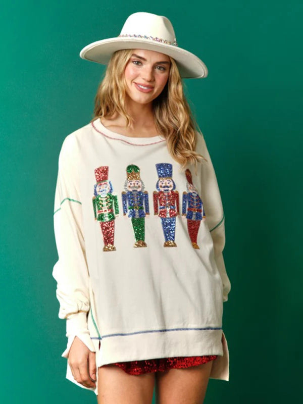 Christmas clothing women's Christmas sequined sweatshirt BLUE ZONE PLANET
