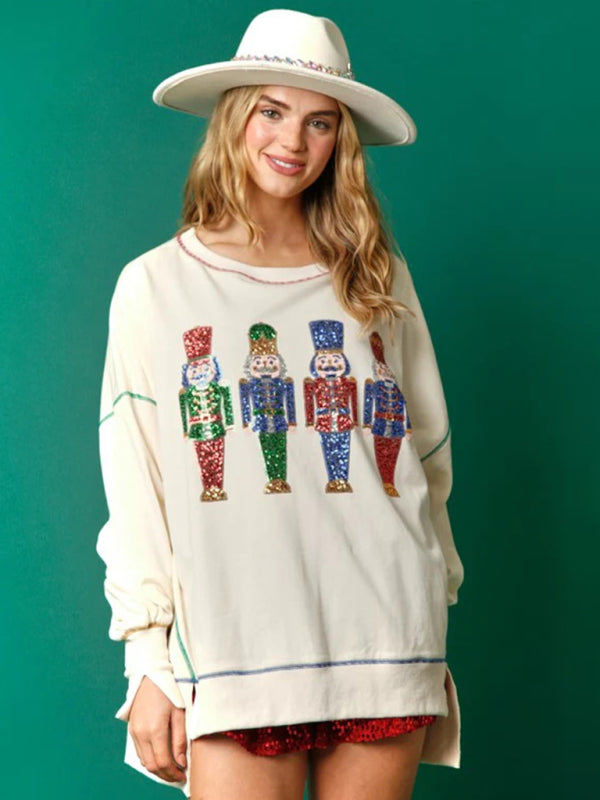 Christmas clothing women's Christmas sequined sweatshirt BLUE ZONE PLANET