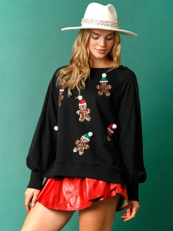 Christmas clothing women's Christmas sequined sweatshirt BLUE ZONE PLANET