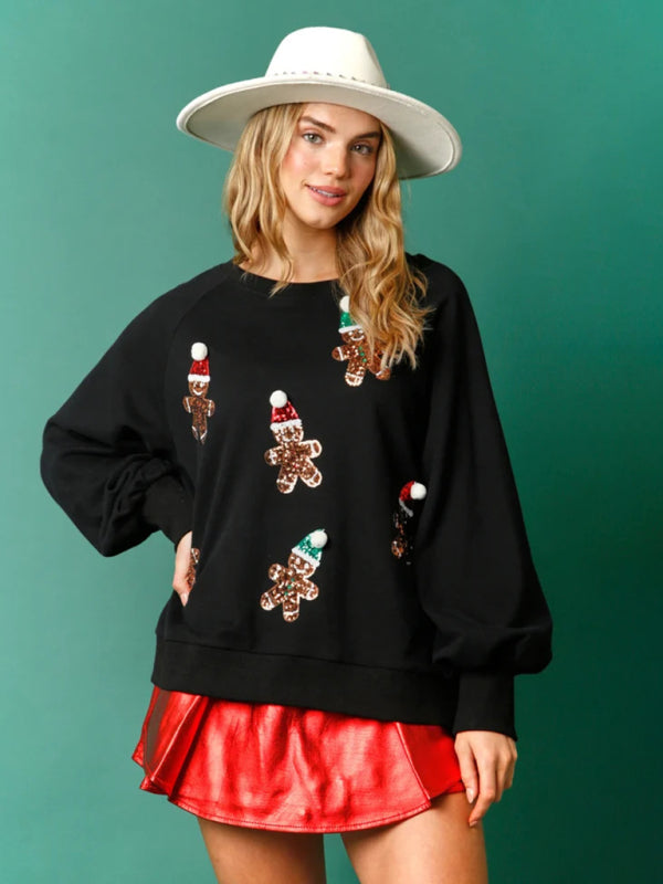Christmas clothing women's Christmas sequined sweatshirt BLUE ZONE PLANET