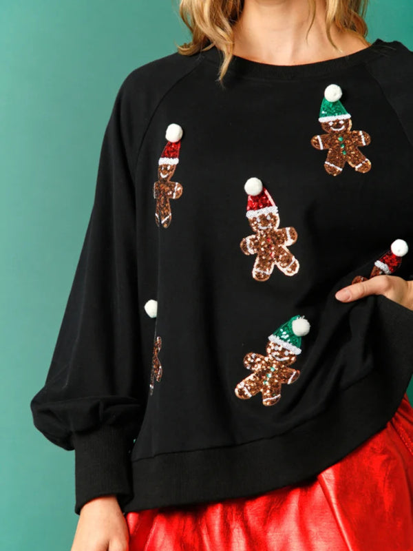 Christmas clothing women's Christmas sequined sweatshirt BLUE ZONE PLANET