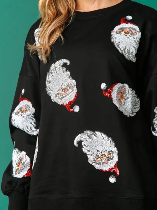 Christmas clothing women's Christmas sequined sweatshirt BLUE ZONE PLANET