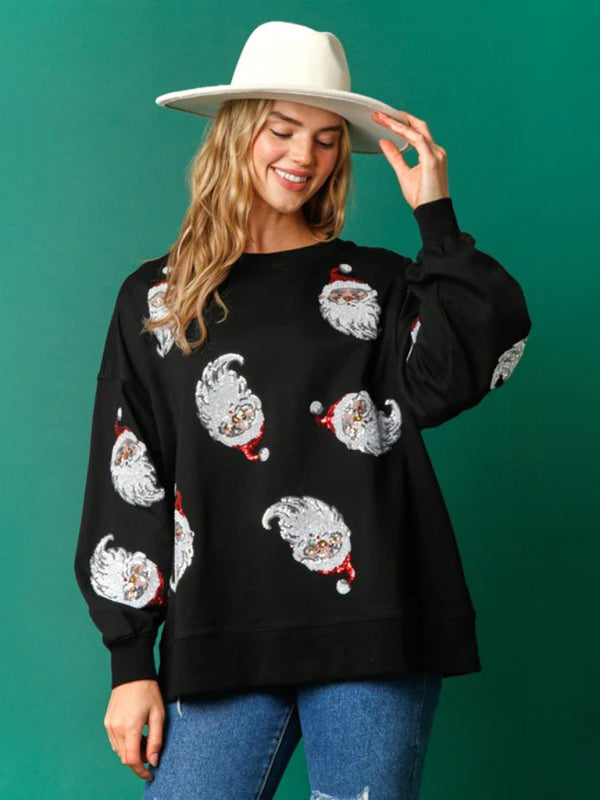 Christmas clothing women's Christmas sequined sweatshirt BLUE ZONE PLANET