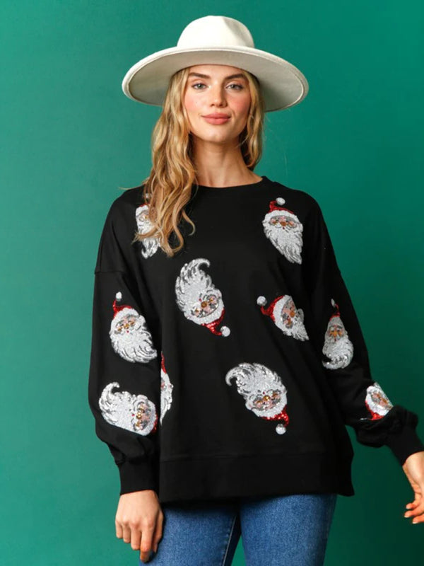 Christmas clothing women's Christmas sequined sweatshirt BLUE ZONE PLANET