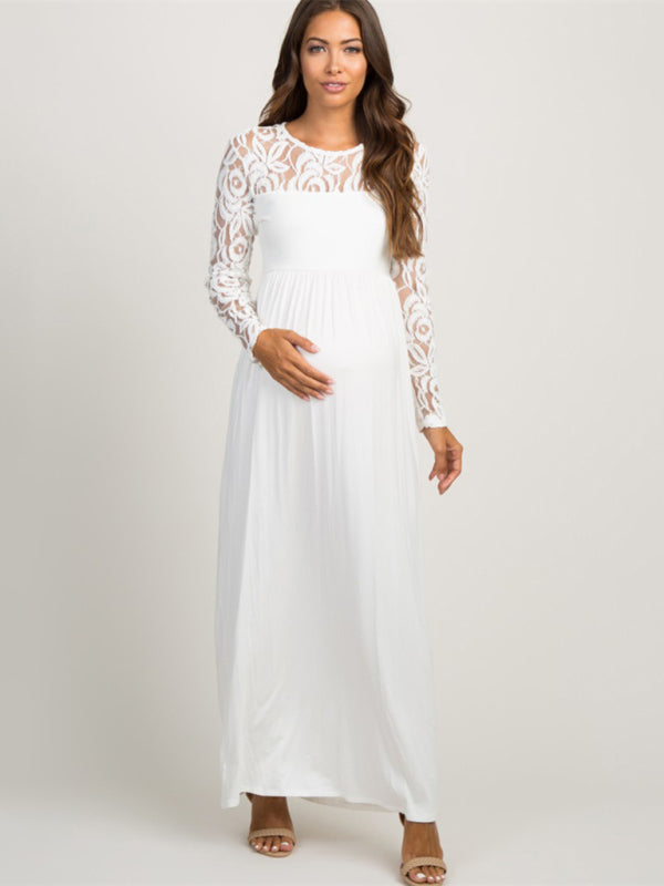 Blue Zone Planet | Solid color maternity lace hollow long-sleeve maxi dress BLUE ZONE PLANET
