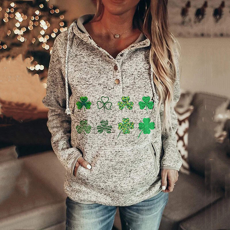 St. Patrick's Irish Day Hooded Buttoned Long Sleeve Sweatshirt BLUE ZONE PLANET