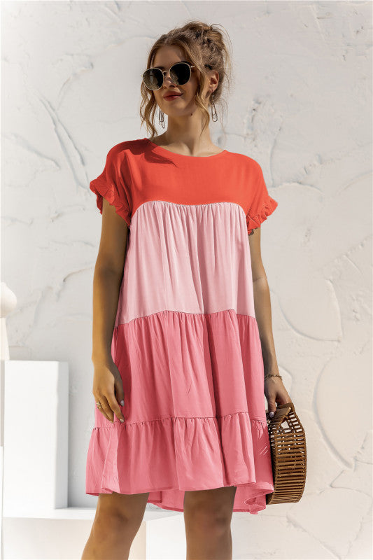 Blue Zone Planet | Color Block Loose Short Sleeve Baby Shirt Dress BLUE ZONE PLANET