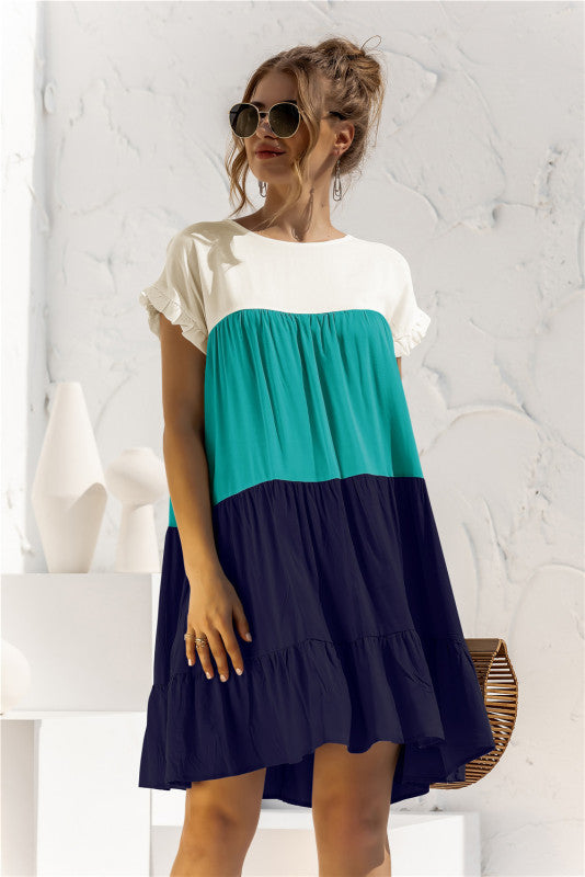 Blue Zone Planet | Color Block Loose Short Sleeve Baby Shirt Dress BLUE ZONE PLANET