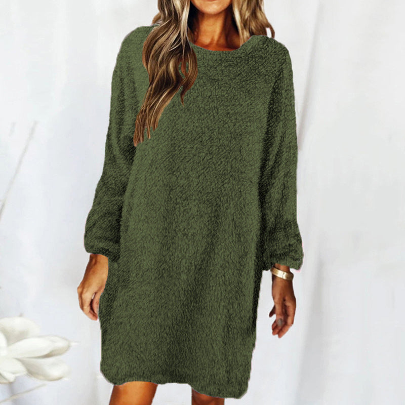 Blue Zone Planet | Autumn Winter Loose Long Sleeved Plush Dress kakaclo