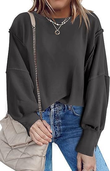 Elara's round neck loose side slit long sleeve BLUE ZONE PLANET