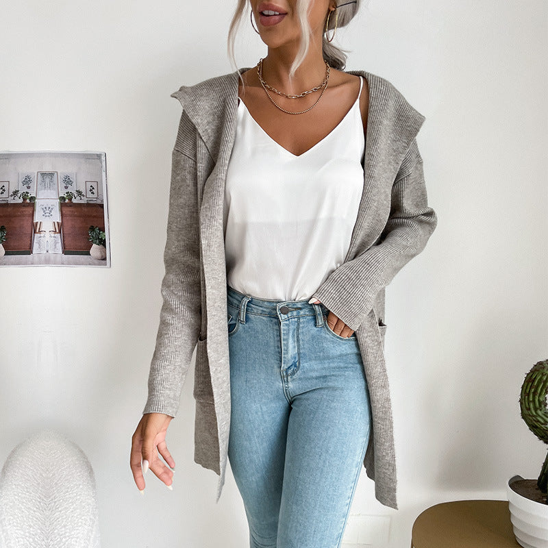 Blue Zone Planet | hooded pit knitted sweater cardigan coat BLUE ZONE PLANET