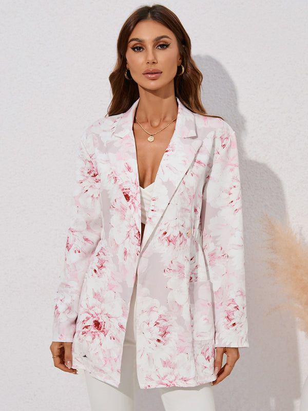 Lapel collar small suit mid-length long-sleeved jacket BLUE ZONE PLANET