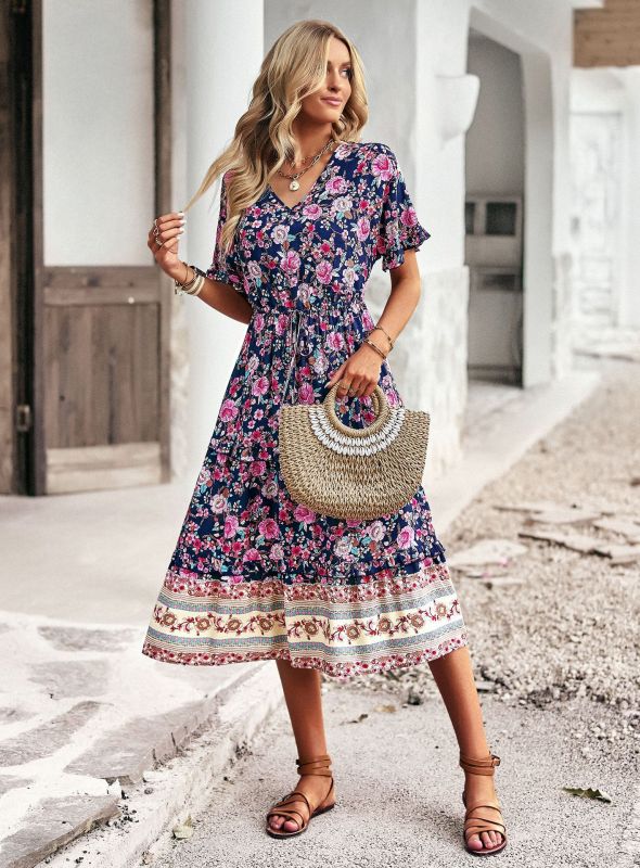 Blue Zone Planet | New women's bohemian positioning printed A-line skirt BLUE ZONE PLANET