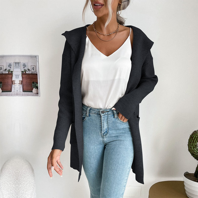 Blue Zone Planet | hooded pit knitted sweater cardigan coat BLUE ZONE PLANET