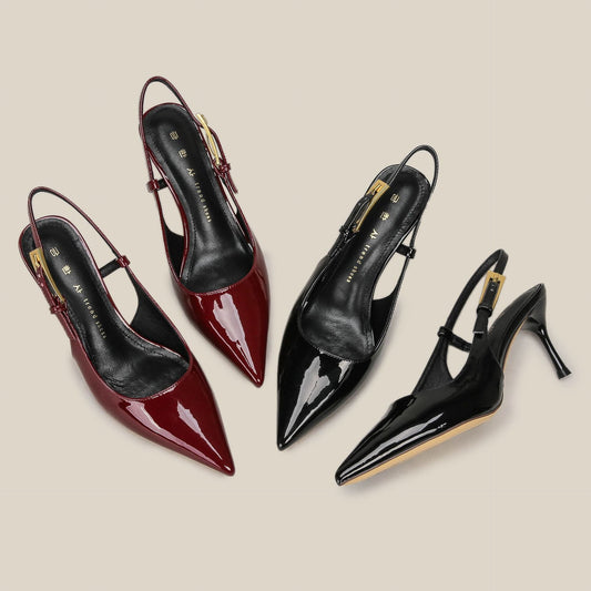 Point Toe Flare Heel Slingback Pumps