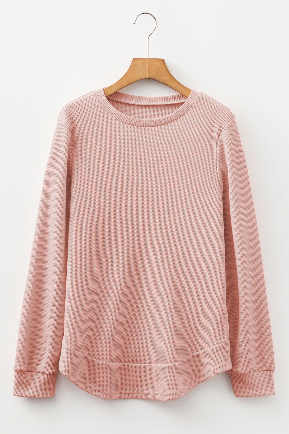 Gossamer Pink Rounded Hem Waffle Long Sleeve Top-Tops/Long Sleeve Tops-[Adult]-[Female]-2022 Online Blue Zone Planet