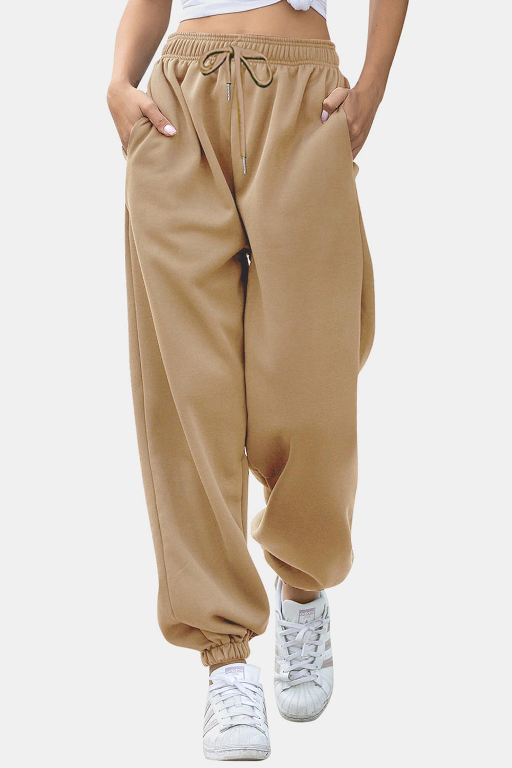 Elastic Waist Joggers with Pockets-TOPS / DRESSES-[Adult]-[Female]-Tan-S-2022 Online Blue Zone Planet