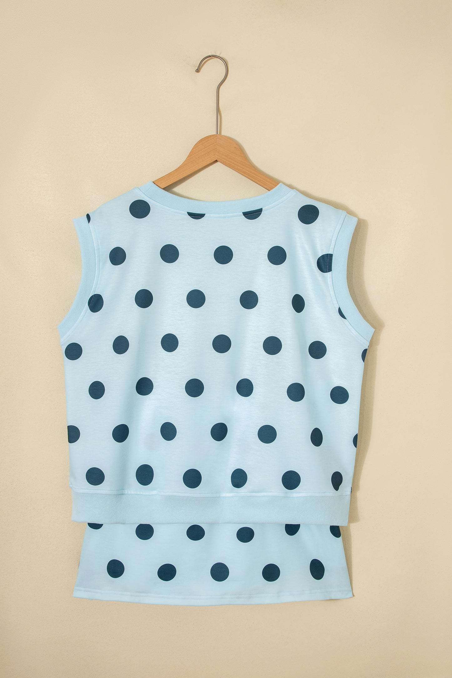 Sky Blue Ribbed Trim Polka Dot Print Tank Split Mini Skort 2pcs Set-Two Piece Sets/Two Piece Dresses-[Adult]-[Female]-2022 Online Blue Zone Planet