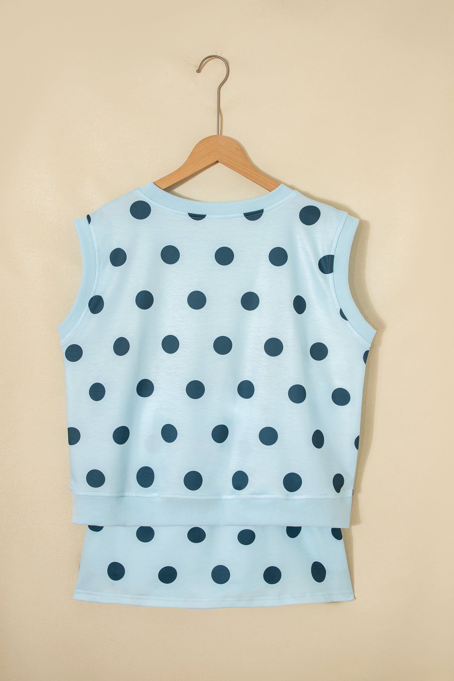 Sky Blue Ribbed Trim Polka Dot Print Tank Split Mini Skort 2pcs Set-Two Piece Sets/Two Piece Dresses-[Adult]-[Female]-2022 Online Blue Zone Planet