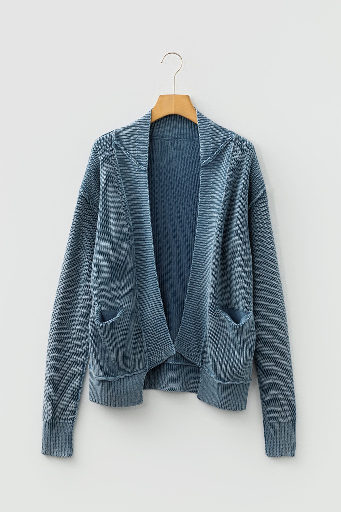 Chestnut Mineral Wash Exposed Seam Patchwork Knit Open Sweater Cardigan-TOPS / DRESSES-[Adult]-[Female]-2022 Online Blue Zone Planet