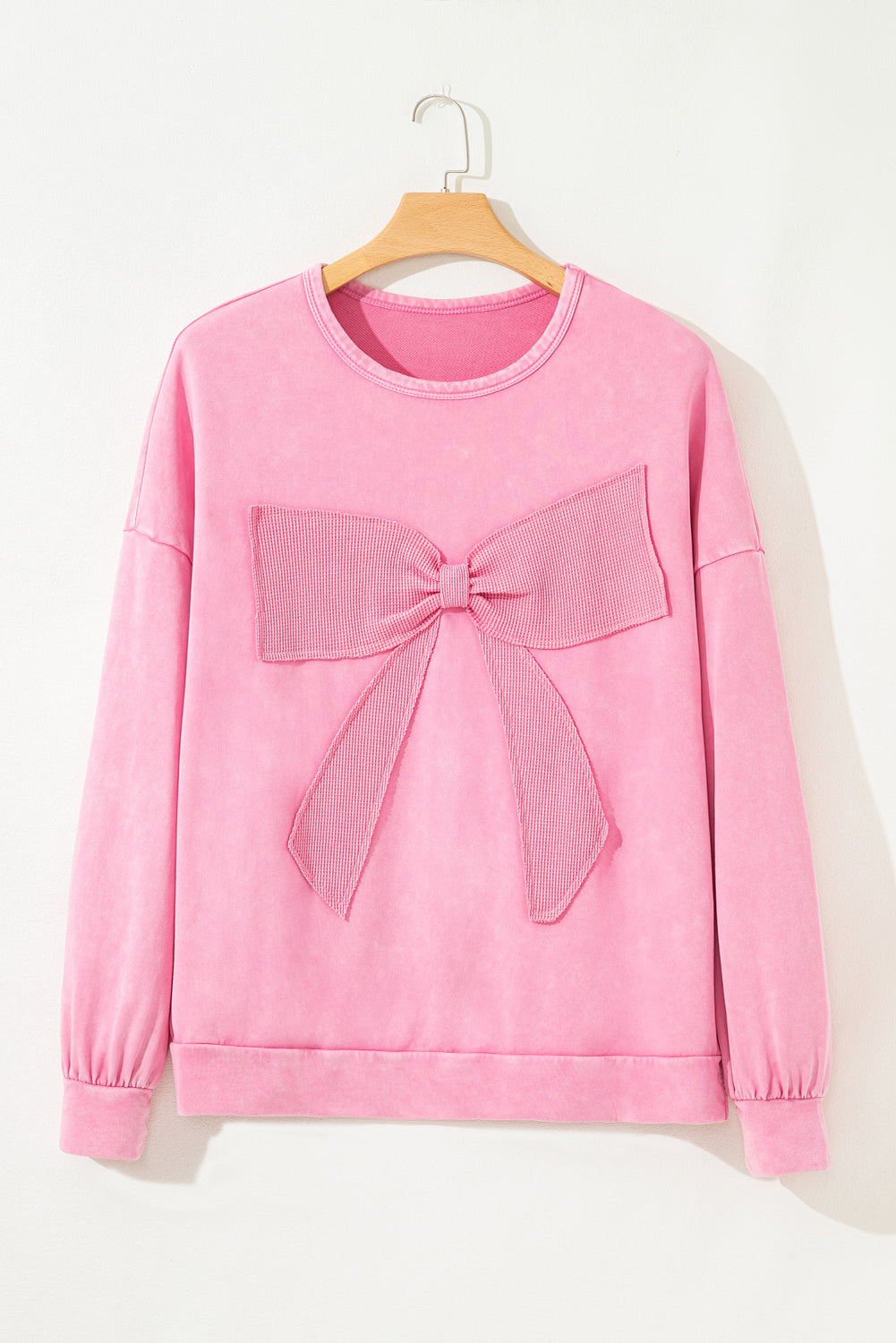 Bonbon Waffle Bowknot Patchwork Graphic Mineral Wash Plus Size Sweatshirt-Plus Size/Plus Size Sweatshirts & Hoodies-[Adult]-[Female]-2022 Online Blue Zone Planet