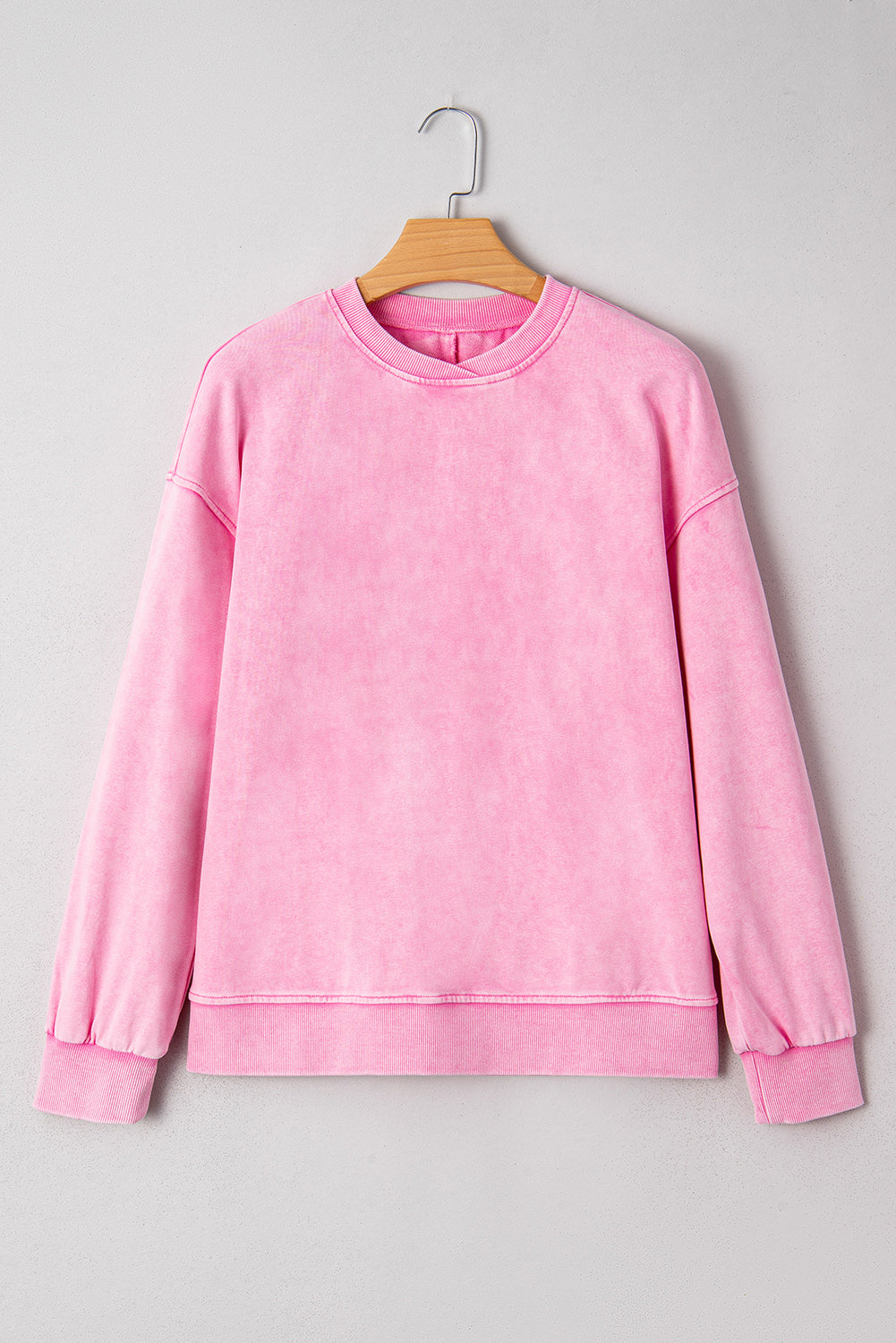 Bright Pink Mineral Wash Crossed Crew Neck Drop Shoulder Loose Sweatshirt-Tops/Sweatshirts & Hoodies-[Adult]-[Female]-2022 Online Blue Zone Planet