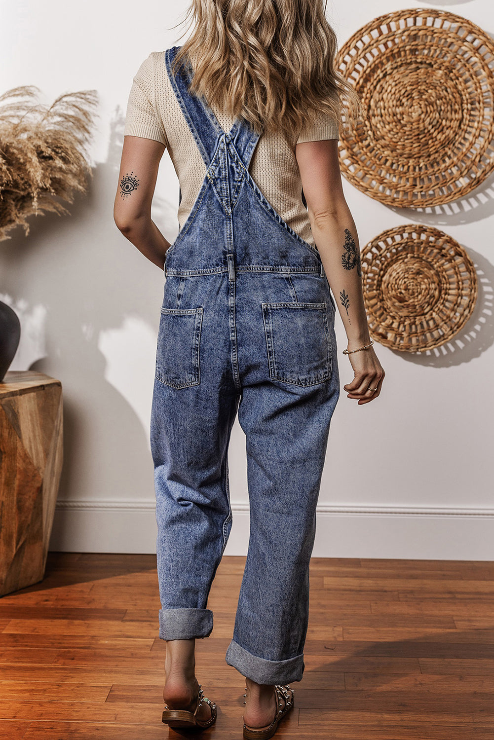 Sail Blue Denim Bib Straight Leg Jumpsuit with Pockets-Bottoms/Jumpsuits & Rompers-[Adult]-[Female]-2022 Online Blue Zone Planet