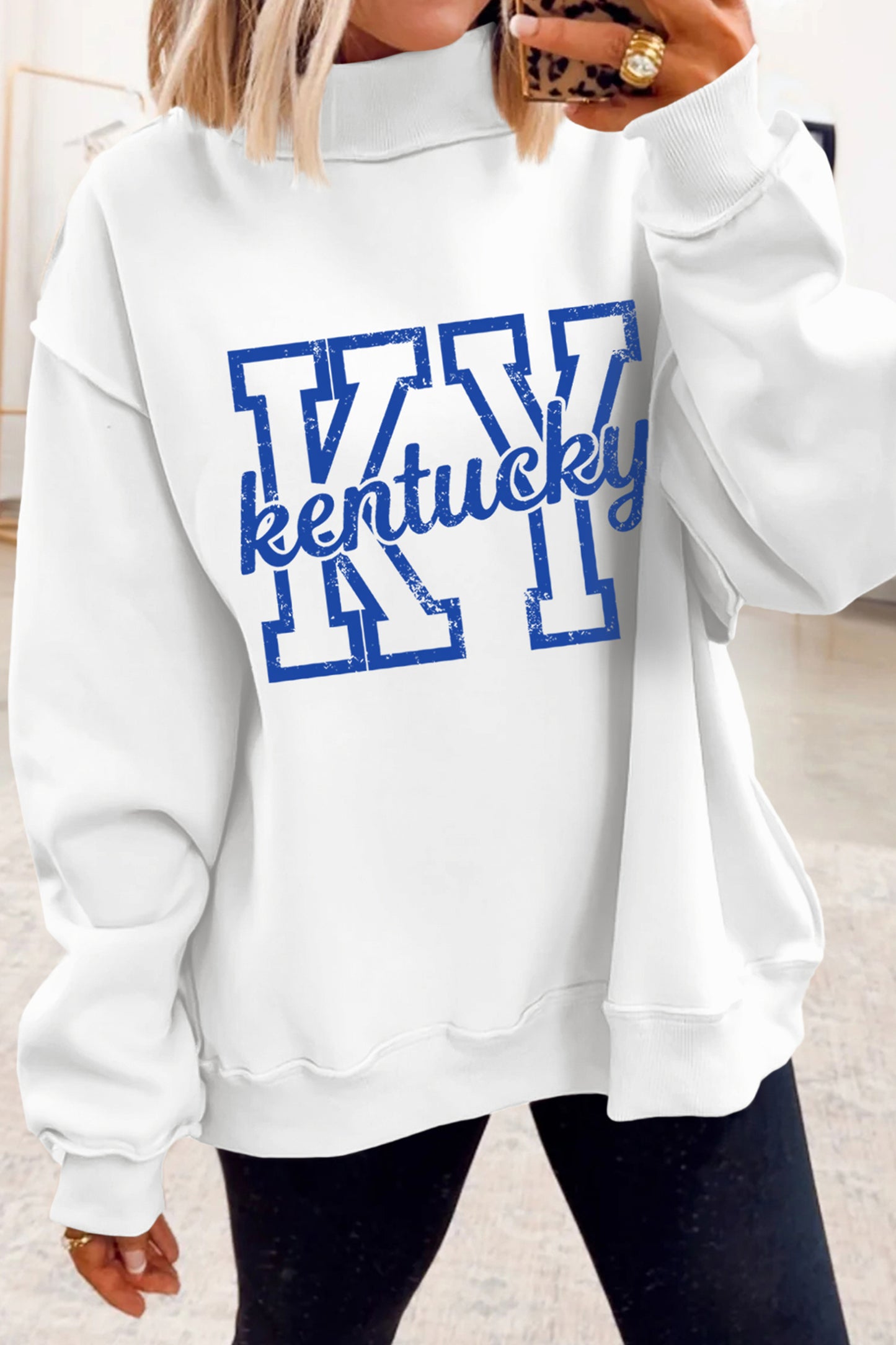 White Kentucky Graphic Mock Neck Reversible Sweatshirt